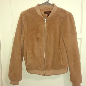 Faux fur light brown zipper jacket